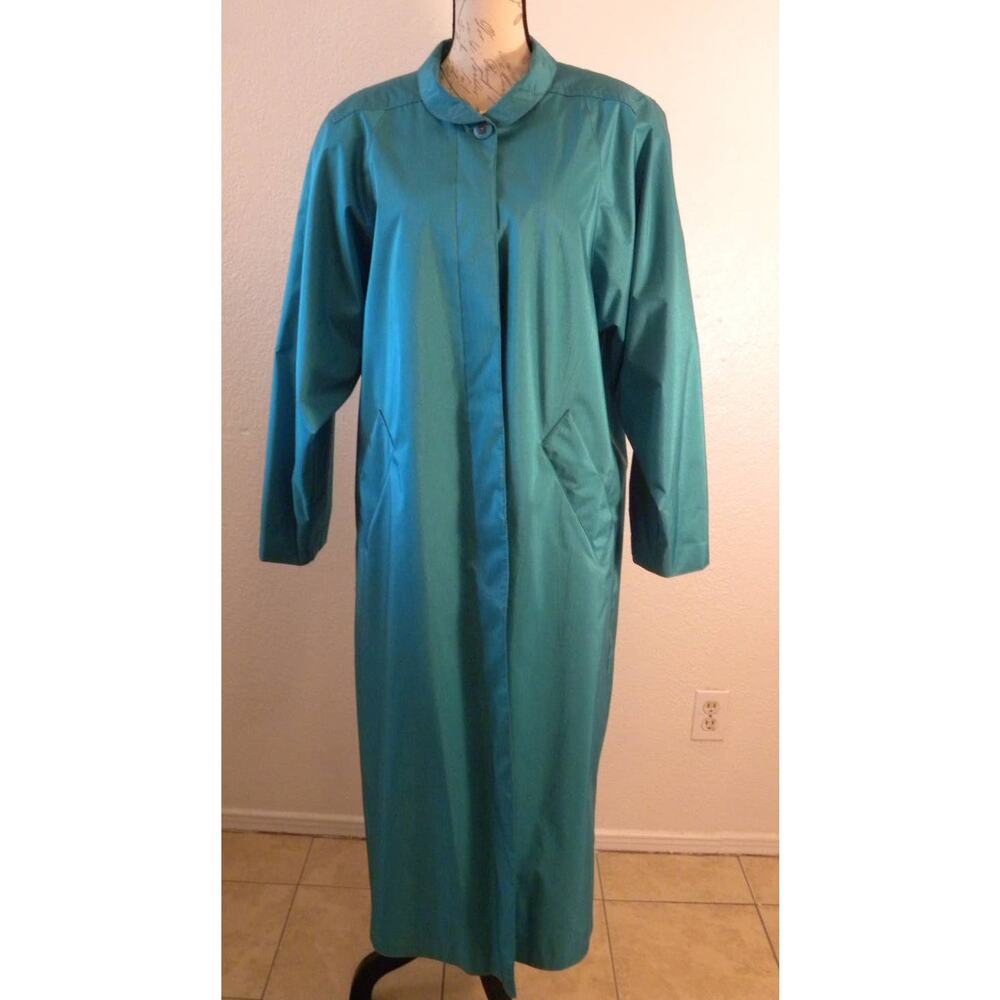 VTG John Weitz Women Teal Blue  Long Trench Coat Size 12 Windbreaker With Belt
